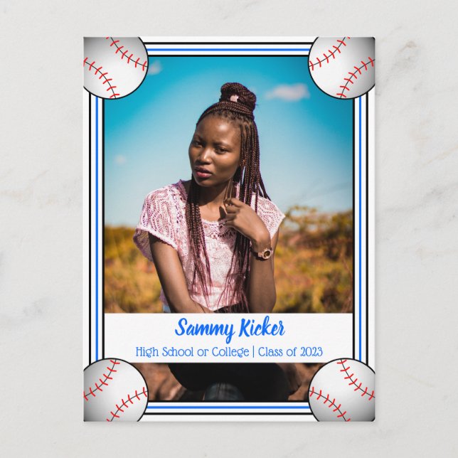 Baseball Blue & Black Graduation Announcement Postcard (Front)