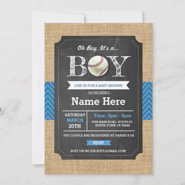 Baseball Blue Boy Baby Shower Sports Invite (Front)