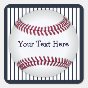 Baseball Blue Pin Stripes Personalised Square Sticker