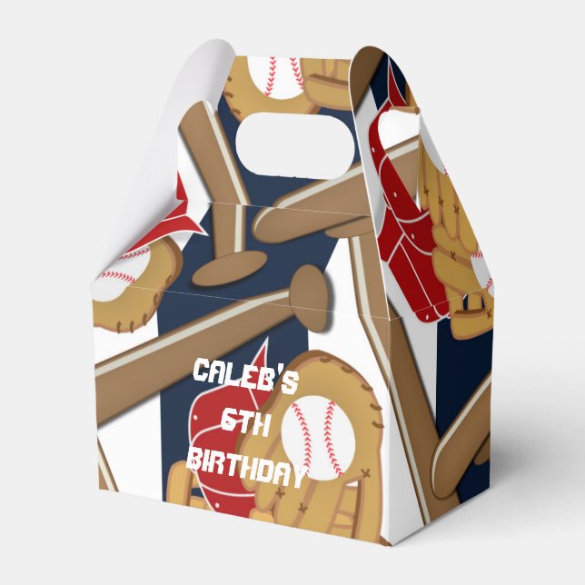 Baseball Blue Striped Birthday Party Favour Boxes (Front Side)