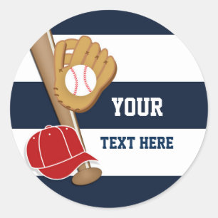 Baseball Blue Striped Birthday Party Stickers