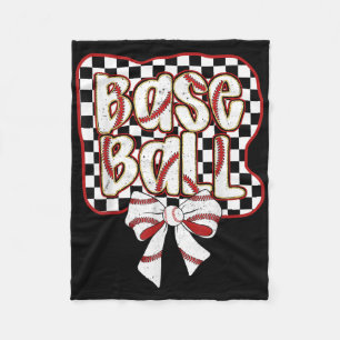 Baseball Bow Coquette Funny Baseball Lovers Checke Fleece Blanket