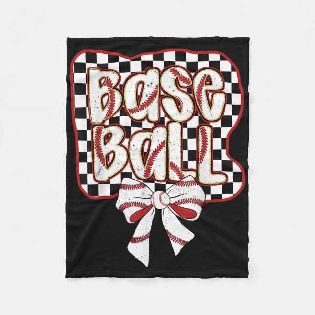 Baseball Bow Coquette Funny Baseball Lovers Checke Fleece Blanket (Front)