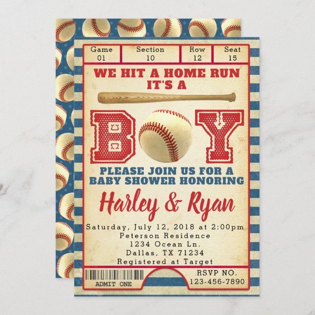 Baseball Boy Baby Shower Invitation (Front/Back)