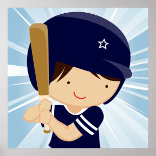 Baseball Boy Batter in Blue and White Poster