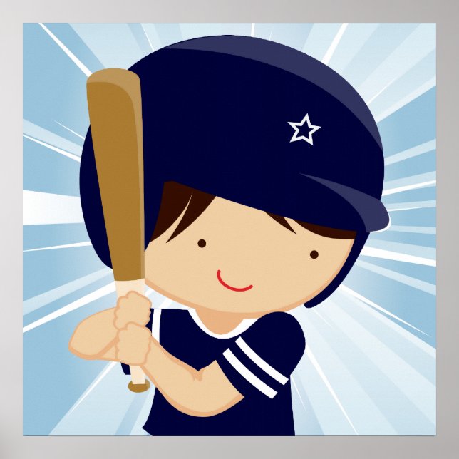 Baseball Boy Batter in Blue and White Poster (Front)