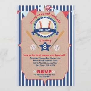 Baseball Boy Birthday Invitation Invite Navy & Red