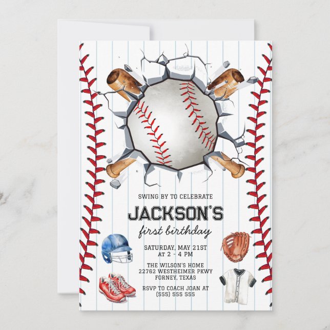 Baseball Boy Birthday Party Invitation (Front)