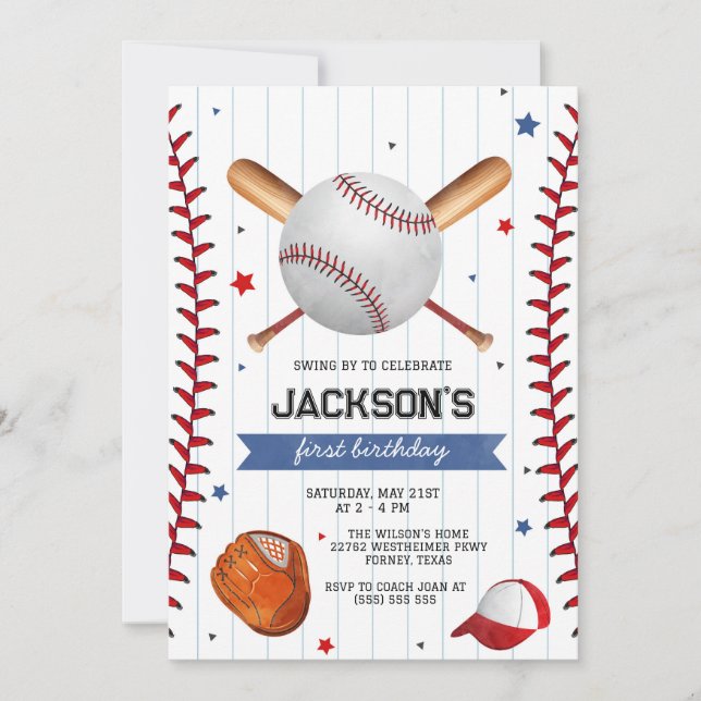 Baseball Boy Birthday Party Invitation (Front)