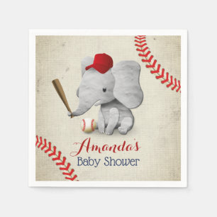 Baseball Boy Cute Elephant Baby Shower Napkin