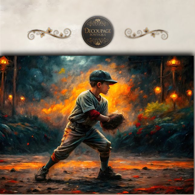 Baseball Boy Firelight Scene Decoupage Tissue Paper (Baseball Boy Firelight Scene Decoupage Tissue Paper)