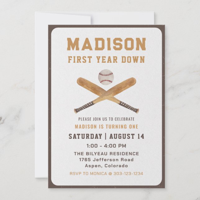Baseball Boy First 1st Birthday Photo Invitation (Front)