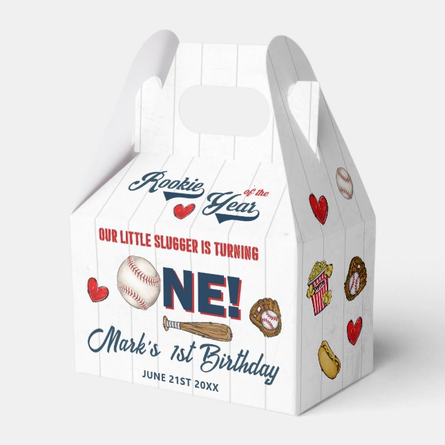 Baseball Boys 1st Birthday Party Favour Box (Front Side)