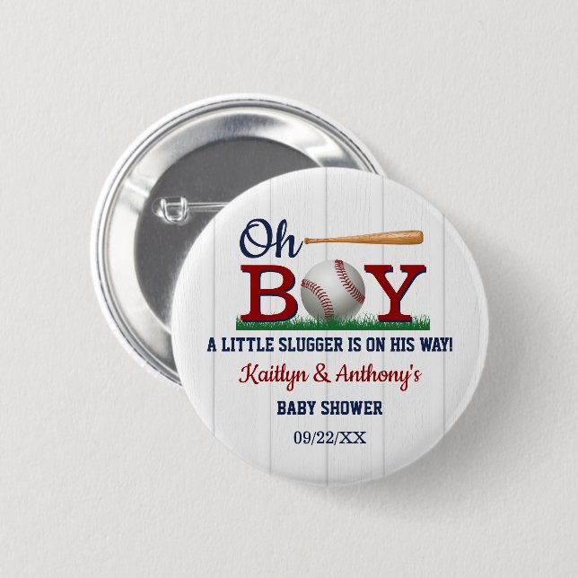 Baseball Boys Baby Shower 6 Cm Round Badge (Front & Back)