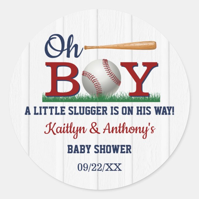 Baseball Boys Baby Shower Classic Round Sticker (Front)