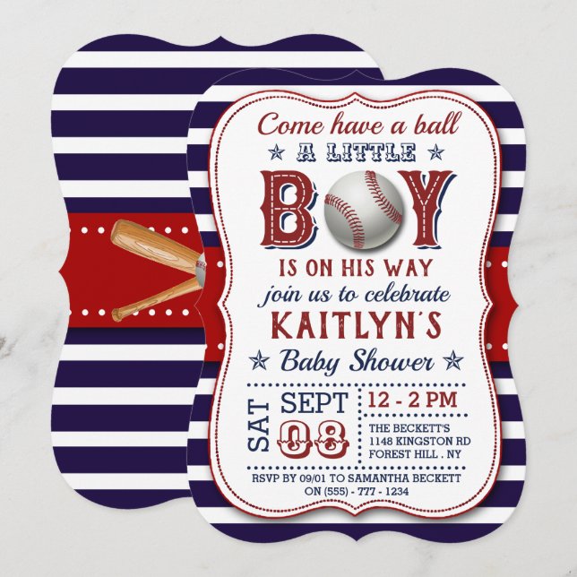 Baseball Boys Baby Shower Invitations (Front/Back)