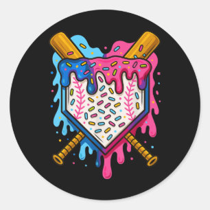 Baseball Boys Ice Cream Drip Baseball Classic Round Sticker