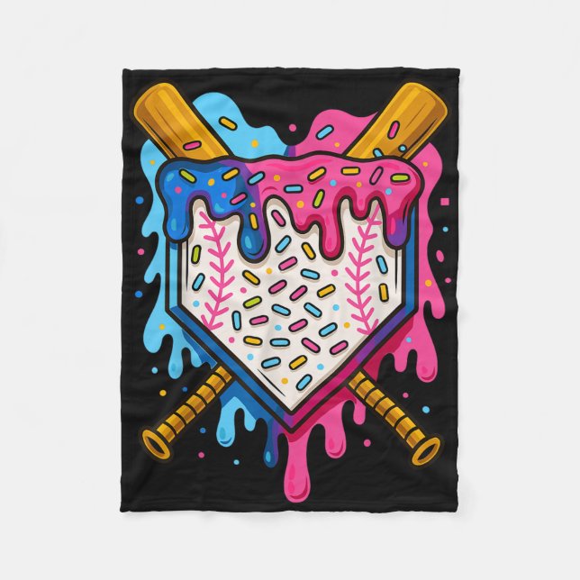 Baseball Boys Ice Cream Drip Baseball  Fleece Blanket (Front)