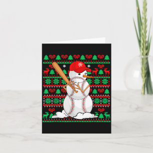 Baseball Boys Men Christmas Snowman Players Ugly X Card