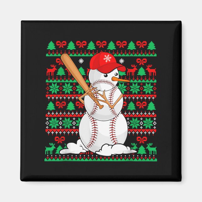 Baseball Boys Men Christmas Snowman Players Ugly X Magnet (Front)