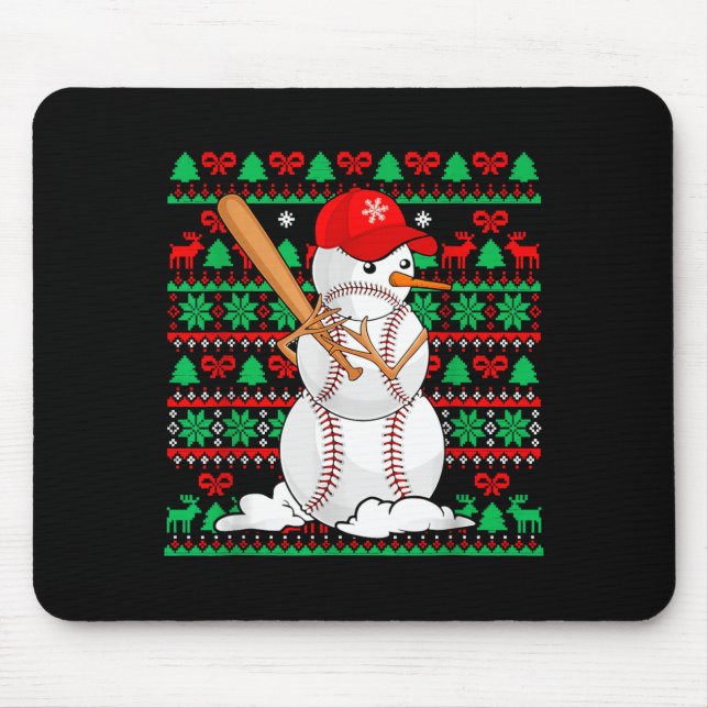 Baseball Boys Men Christmas Snowman Players Ugly X Mouse Mat (Front)