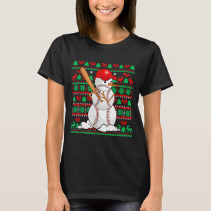 Baseball Boys Men Christmas Snowman Players Ugly X T-Shirt