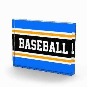 BASEBALL Bright Blue Black White Orange Stripes Photo Block