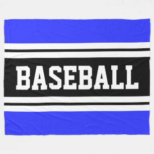 BASEBALL Bright Blue Black White Racing Stripes Fleece Blanket