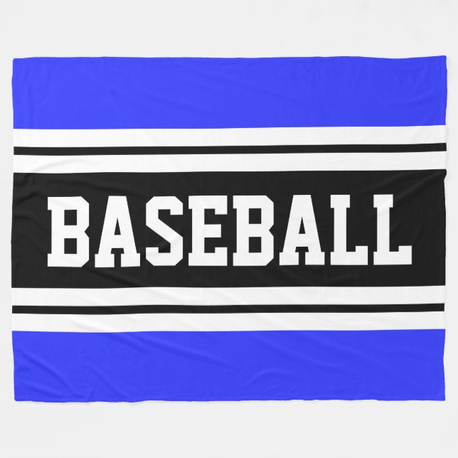 BASEBALL Bright Blue Black White Racing Stripes Fleece Blanket (Front (Horizontal))