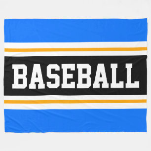 BASEBALL Bright Blue Yellow Black Athletic Stripes Fleece Blanket