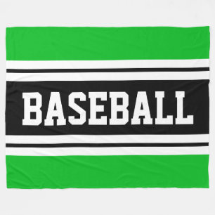 BASEBALL Bright Green Black White Racing Stripes Fleece Blanket