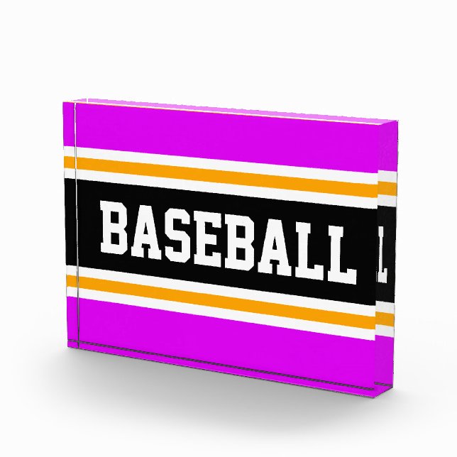 BASEBALL Bright Pink Black White Yellow Stripes Photo Block (Right)