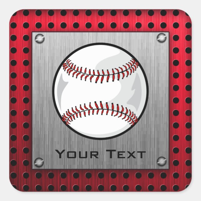 Baseball; Brushed Aluminium look Square Sticker (Front)