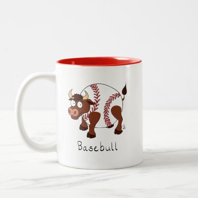 Baseball Bull Funny Kids Sports Two-Tone Coffee Mug (Left)