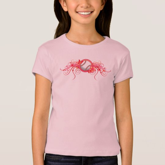 Baseball Butterfly Flower Pink T-Shirt