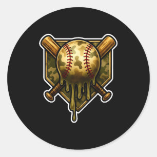 Baseball Camo Drip Ice Cream Youth Boys Srts Classic Round Sticker