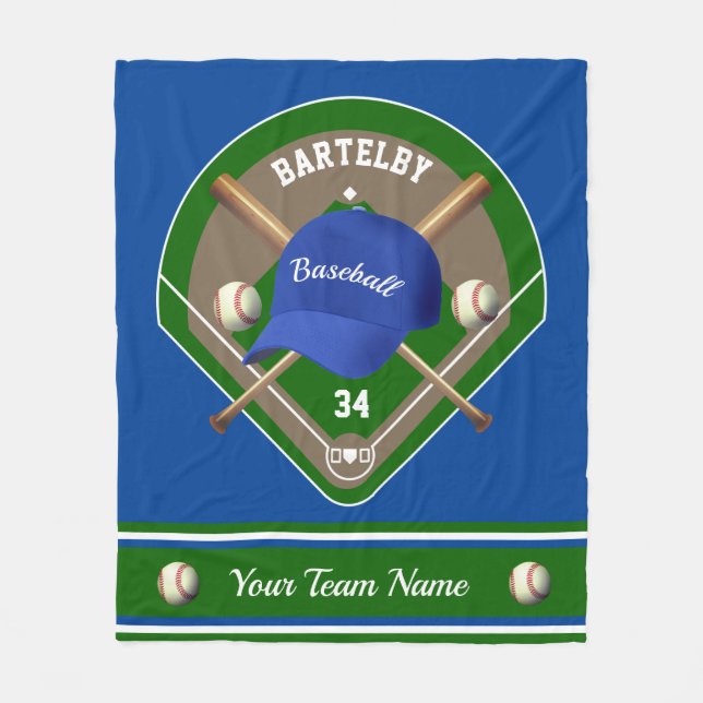 Baseball Cap Bats Diamond Name Number Team Fleece Blanket (Front)