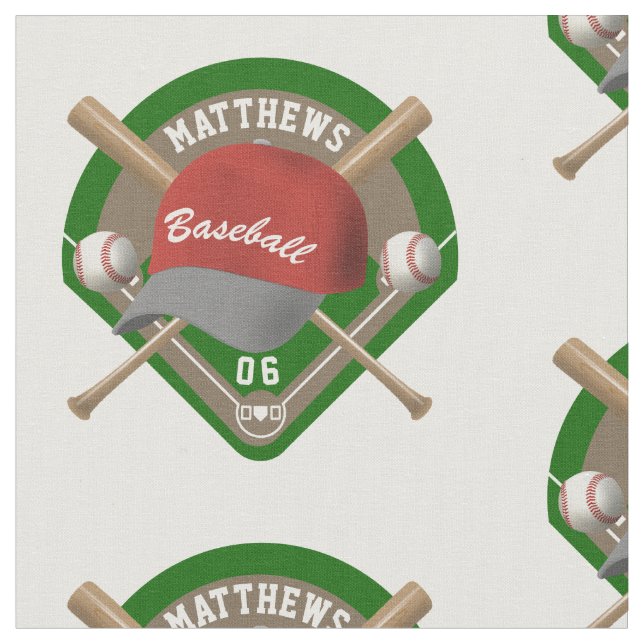 Baseball Cap Bats Diamond Personalised Name Number Fabric (Close Up)