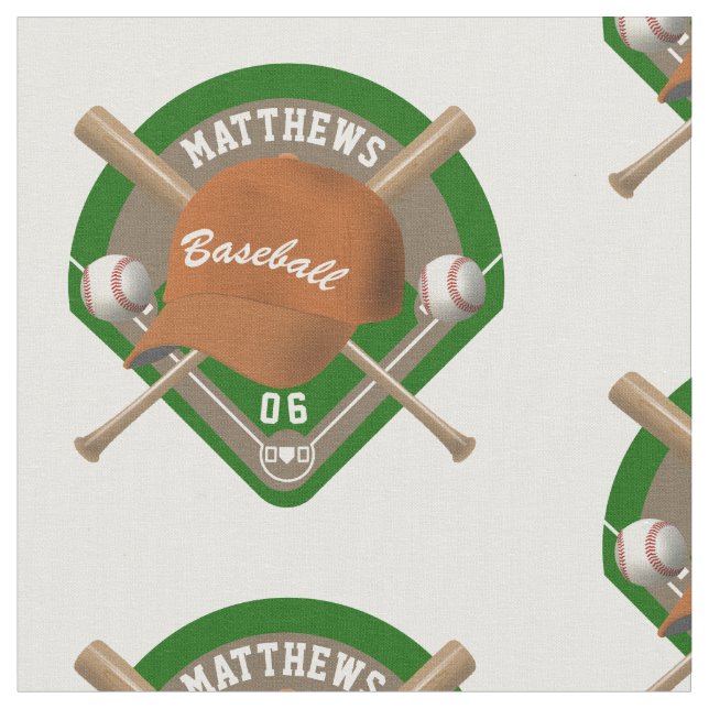 Baseball Cap Bats Diamond Personalised Name Number Fabric (Close Up)