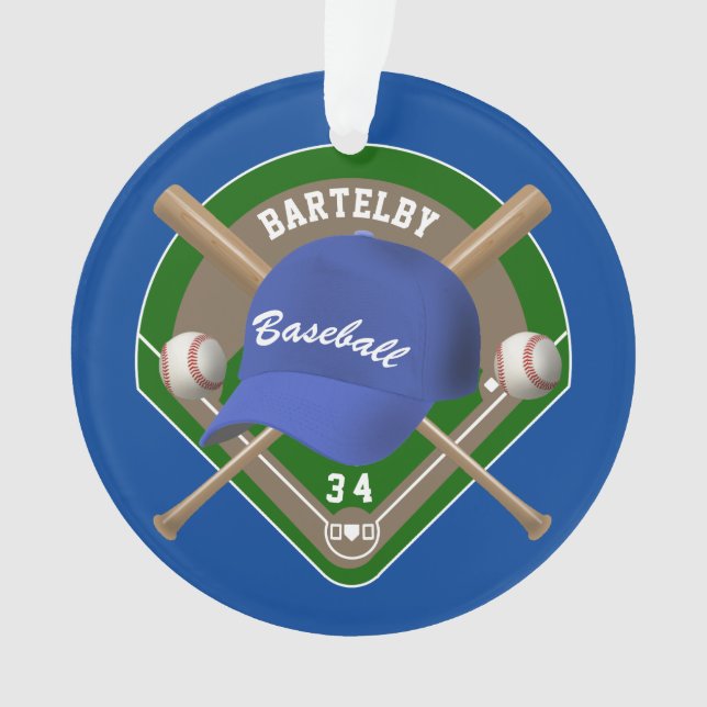 Baseball Cap Bats Diamond Personalised Name Number Ornament (Front)