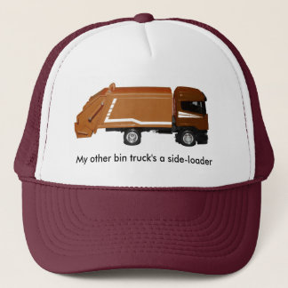 baseball cap, brown bin truck trucker hat