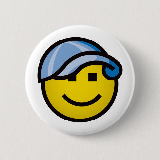 Baseball Cap Smilie - Blue 6 Cm Round Badge