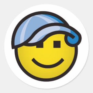 Baseball Cap Smilie - Blue Classic Round Sticker