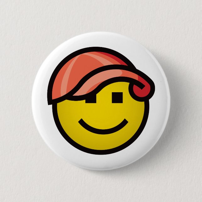 Baseball Cap Smilie - Red 6 Cm Round Badge (Front)