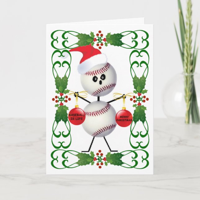 Baseball Cartoon Christmas Holiday Card (Front)
