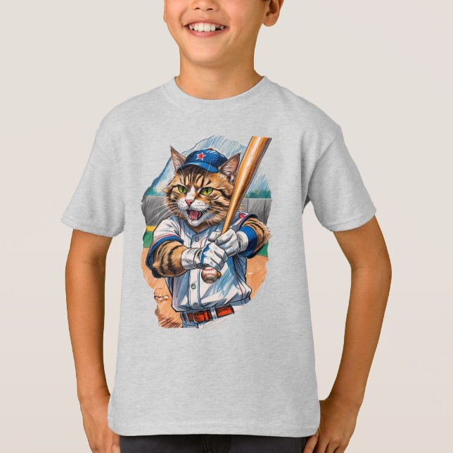 Baseball Cat intimidating the pitcher! T-Shirt (Front)