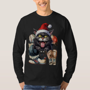 Baseball Cat wear Santa hat for Christmas  T-Shirt