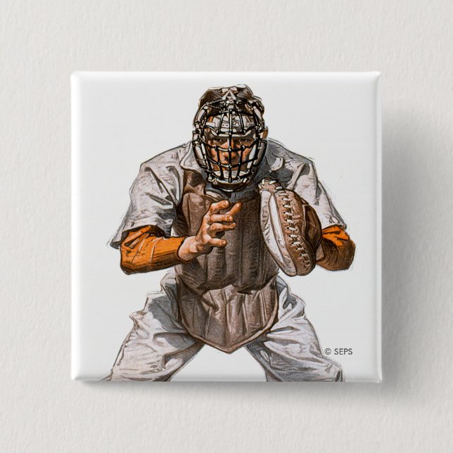 Baseball Catcher 15 Cm Square Badge (Front)