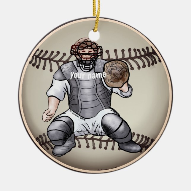 Baseball Catcher custom name ornament  (Front)