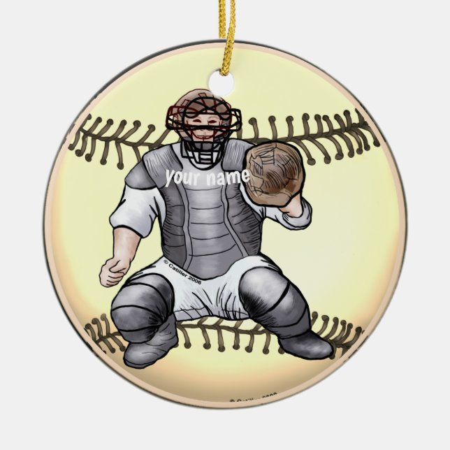 Baseball Catcher custom name ornament  (Front)